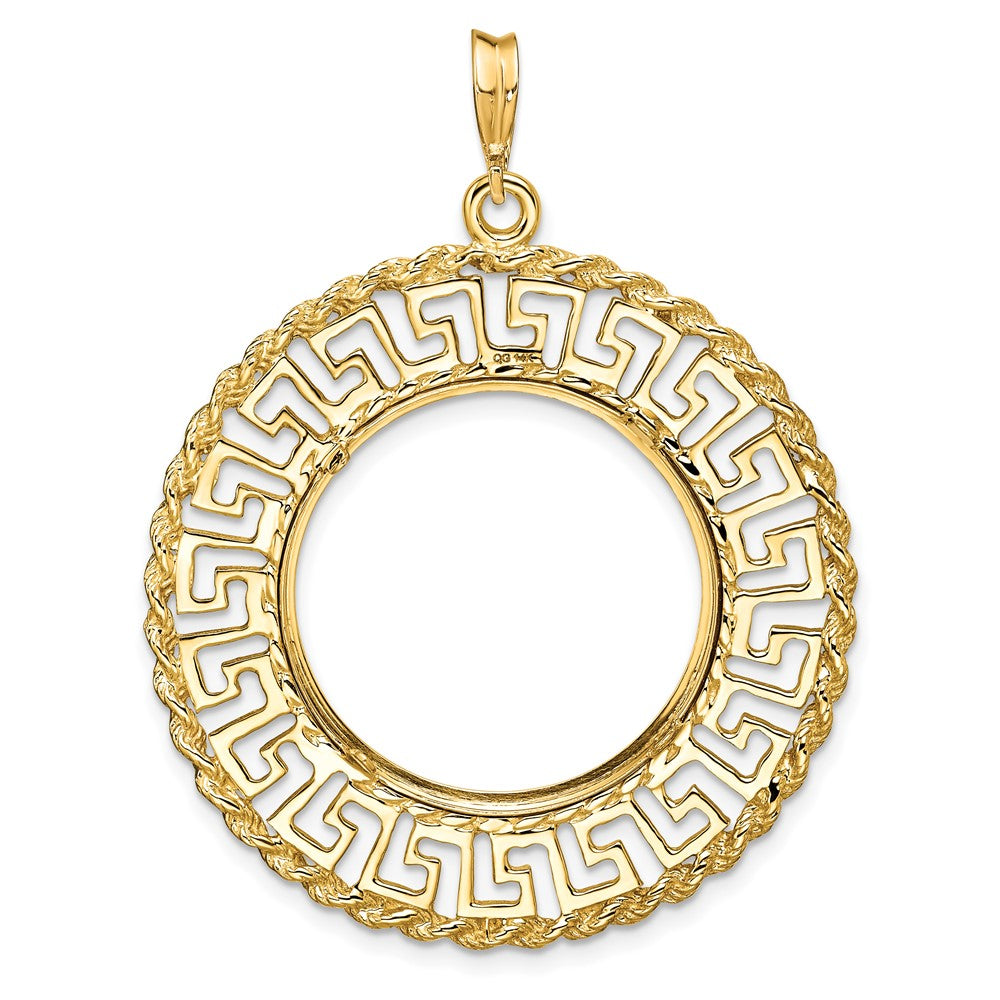 FJC Finejewelers 14 kt Yellow Gold Greek Key with Rope Border 21.6mm Prong Coin Bezel Pendant
