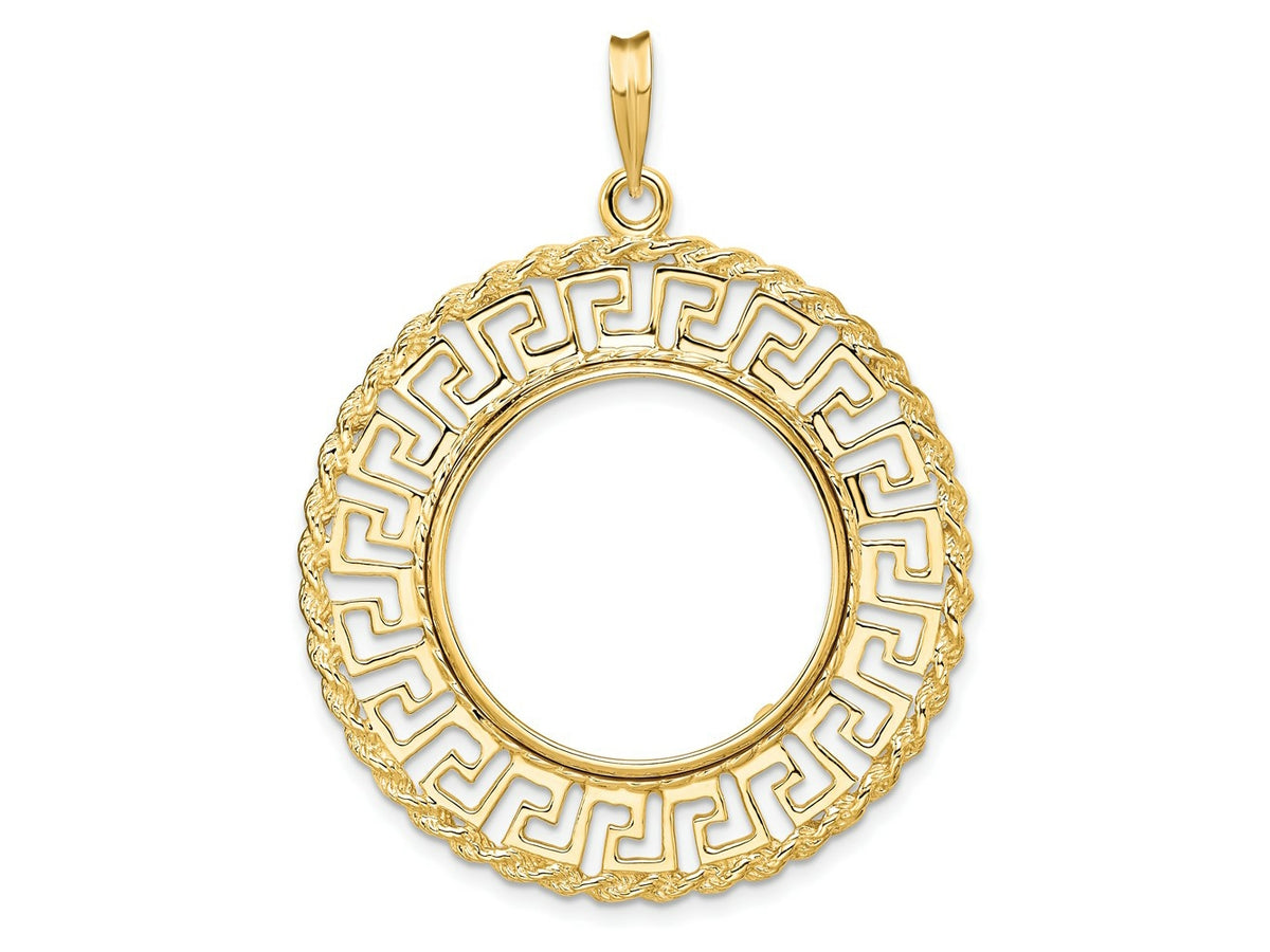 FJC Finejewelers 14 kt Yellow Gold Greek Key with Rope Border 21.6mm Prong Coin Bezel Pendant