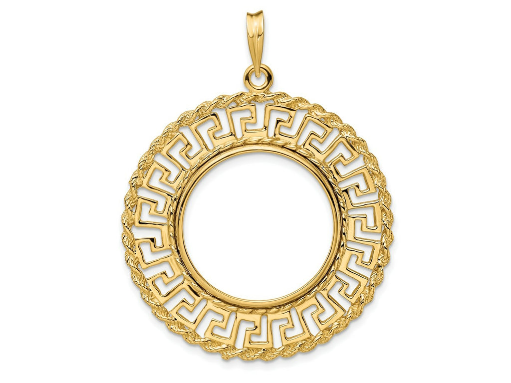 FJC Finejewelers 14 kt Yellow Gold Greek Key with Rope Border 22.0mm Prong Coin Bezel Pendant