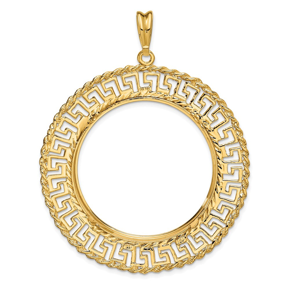FJC Finejewelers 14 kt Yellow Gold Greek Key with Rope Border 32.7mm Prong Coin Bezel Pendant