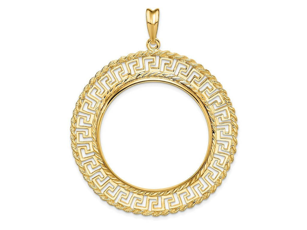 FJC Finejewelers 14 kt Yellow Gold Greek Key with Rope Border 32.7mm Prong Coin Bezel Pendant