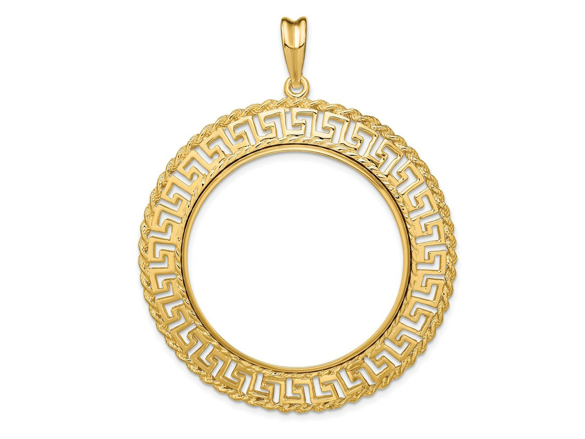 FJC Finejewelers 14 kt Yellow Gold Greek Key with Rope Border 34.2mm Prong Coin Bezel Pendant