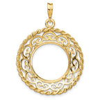 FJC Finejewelers 14 kt Yellow Gold Scroll Design with Rope Edge 17.8mm Prong Coin Bezel Pendant