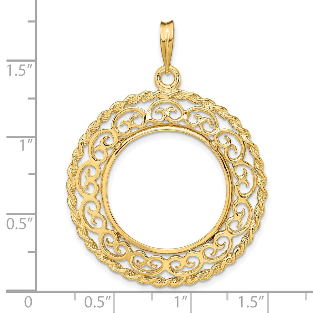 FJC Finejewelers 14 kt Yellow Gold Scroll Design with Rope Edge 21.6mm Prong Coin Bezel Pendant