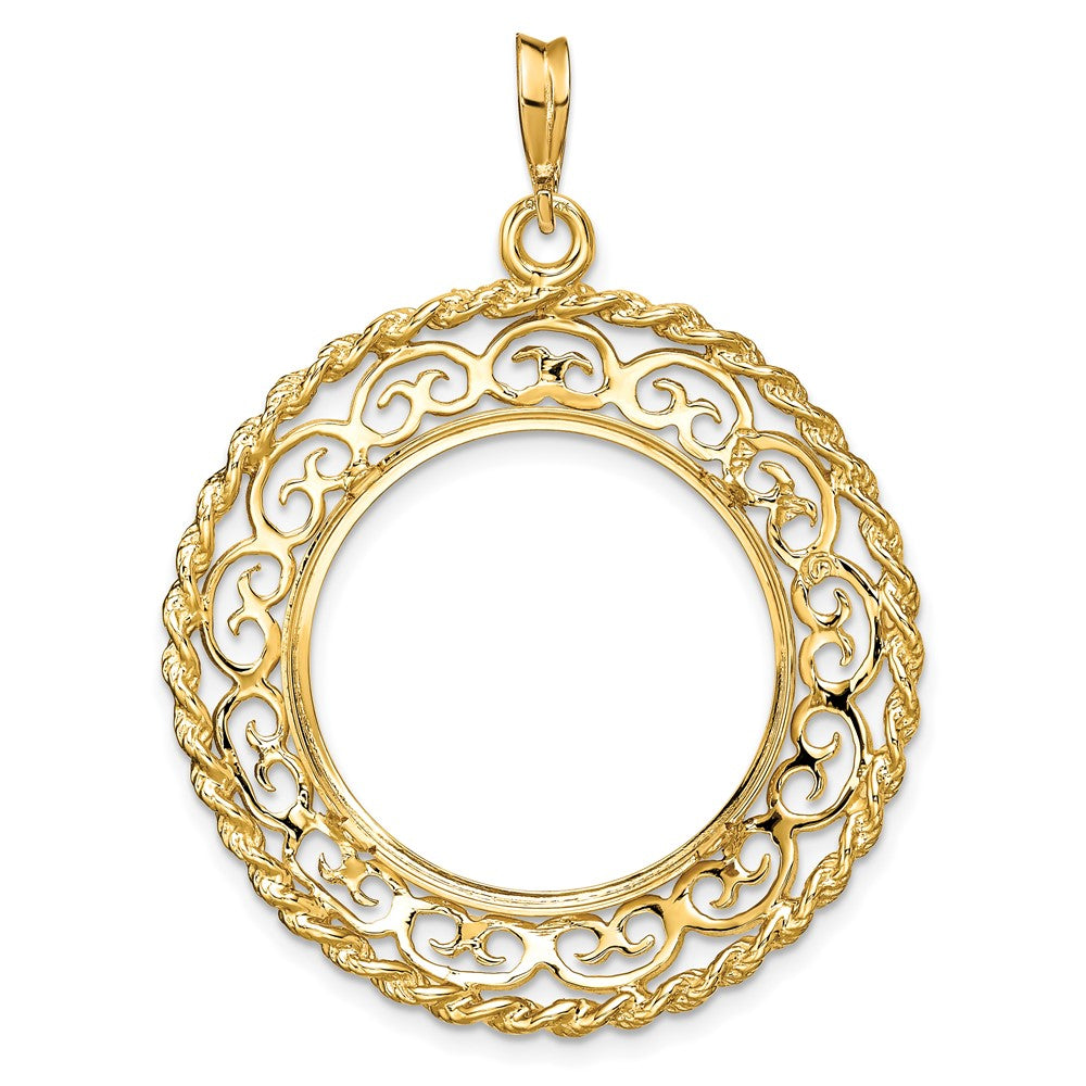 FJC Finejewelers 14 kt Yellow Gold Scroll Design with Rope Edge 22.0mm Prong Coin Bezel Pendant