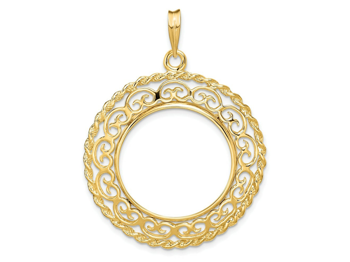 FJC Finejewelers 14 kt Yellow Gold Scroll Design with Rope Edge 22.0mm Prong Coin Bezel Pendant