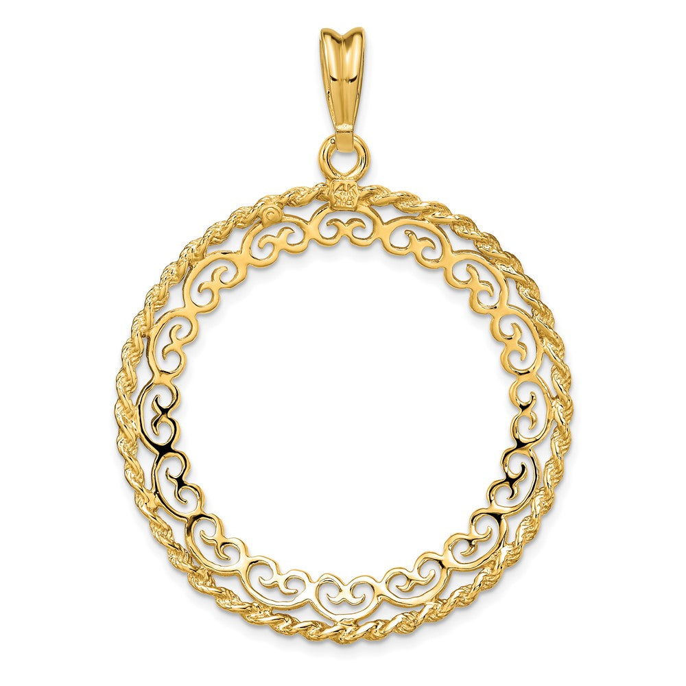 FJC Finejewelers 14 kt Yellow Gold Scroll Design with Rope Edge 27.0mm Prong Coin Bezel Pendant