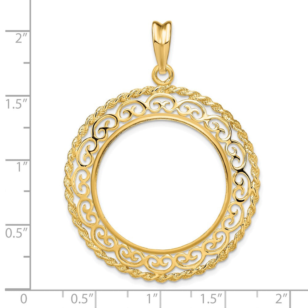 FJC Finejewelers 14 kt Yellow Gold Scroll Design with Rope Edge 27.0mm Prong Coin Bezel Pendant