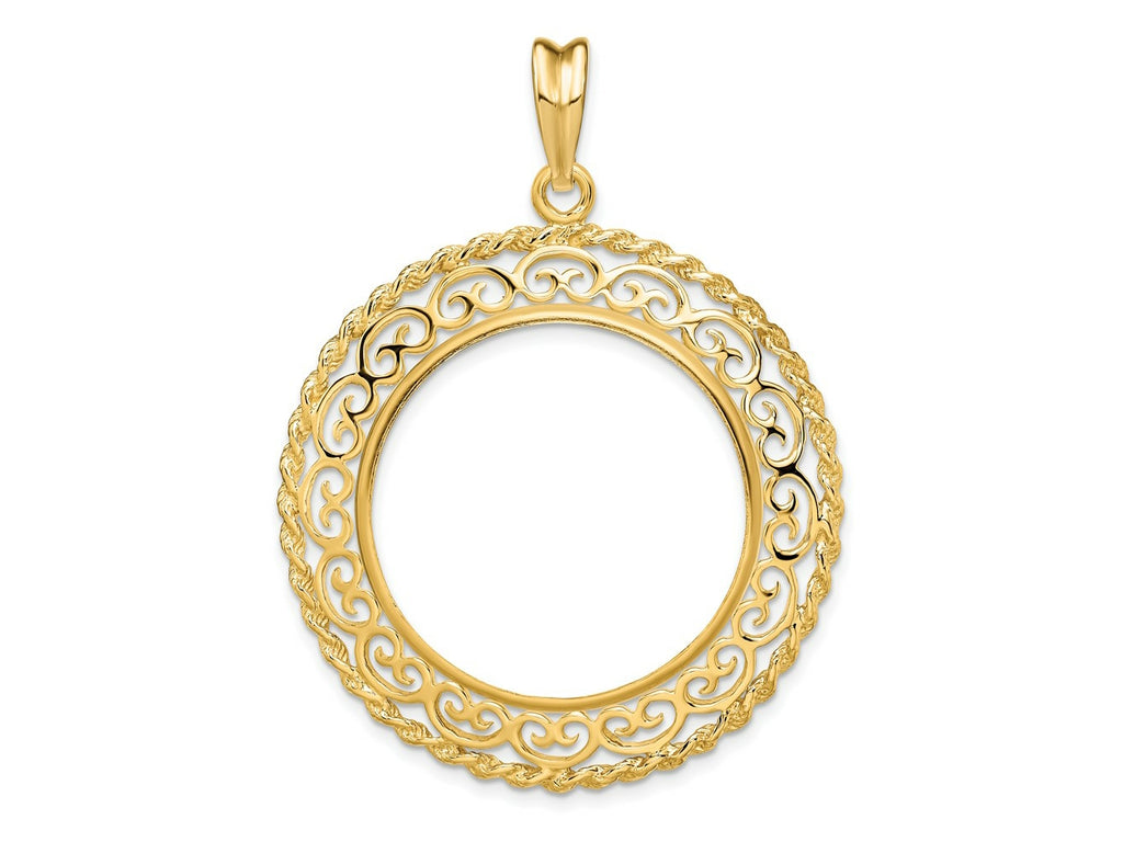 FJC Finejewelers 14 kt Yellow Gold Scroll Design with Rope Edge 27.0mm Prong Coin Bezel Pendant