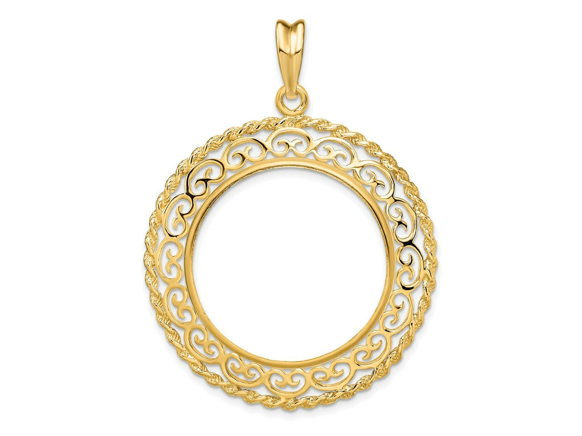 FJC Finejewelers 14 kt Yellow Gold Scroll Design with Rope Edge 27.0mm Prong Coin Bezel Pendant