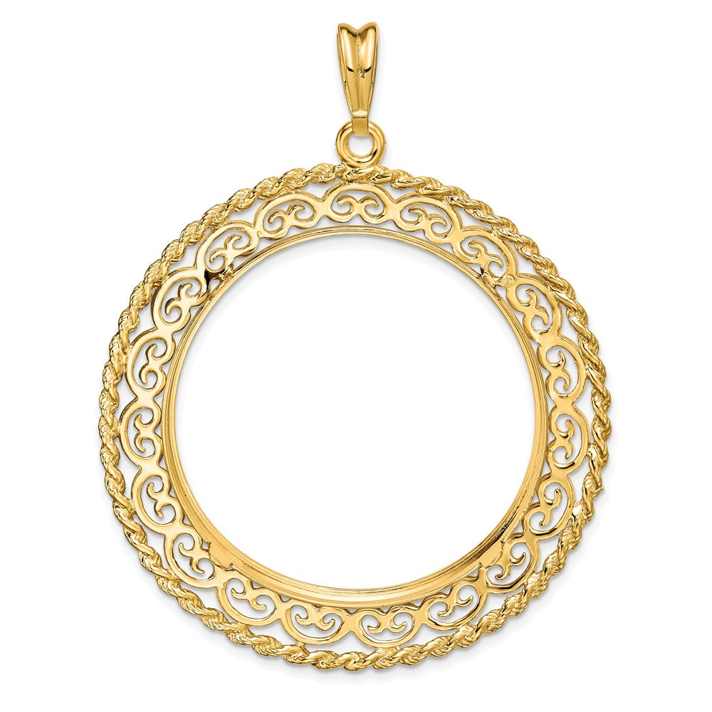 FJC Finejewelers 14 kt Yellow Gold Scroll Design with Rope Edge 34.2mm Prong Coin Bezel Pendant