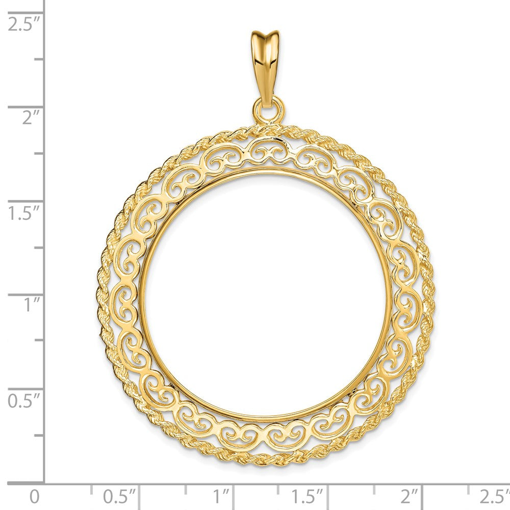 FJC Finejewelers 14 kt Yellow Gold Scroll Design with Rope Edge 34.2mm Prong Coin Bezel Pendant
