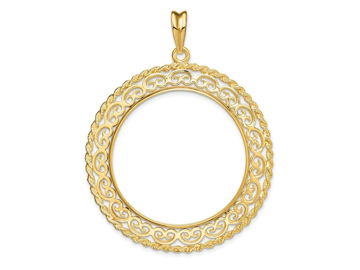 FJC Finejewelers 14 kt Yellow Gold Scroll Design with Rope Edge 34.2mm Prong Coin Bezel Pendant