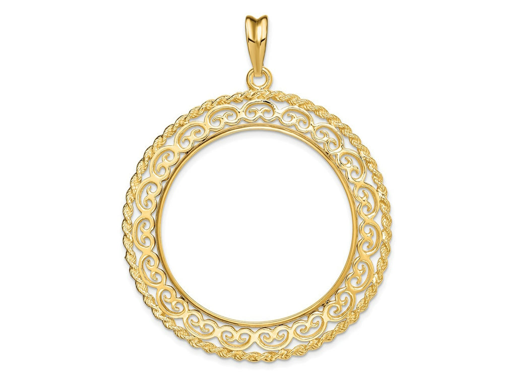 FJC Finejewelers 14 kt Yellow Gold Scroll Design with Rope Edge 34.2mm Prong Coin Bezel Pendant