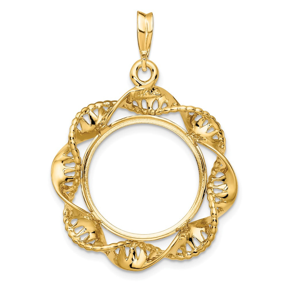 FJC Finejewelers 14 kt Yellow Gold Fancy Twisted Ribbon 17.8mm Prong Coin Bezel Pendant