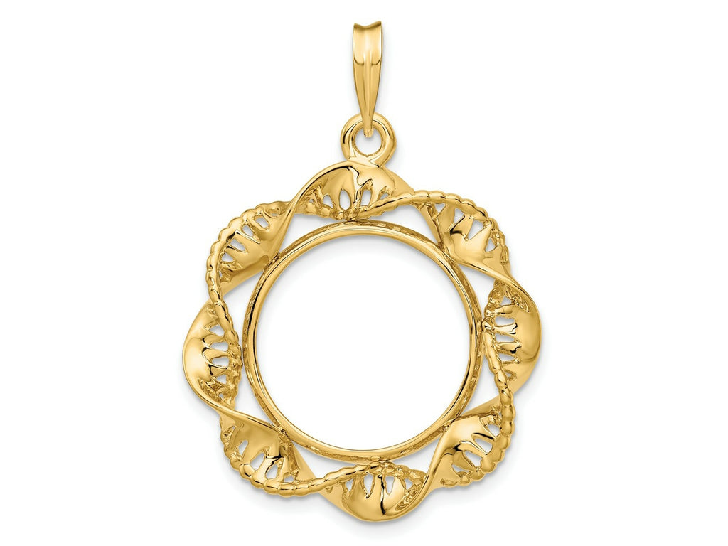 FJC Finejewelers 14 kt Yellow Gold Fancy Twisted Ribbon 17.8mm Prong Coin Bezel Pendant
