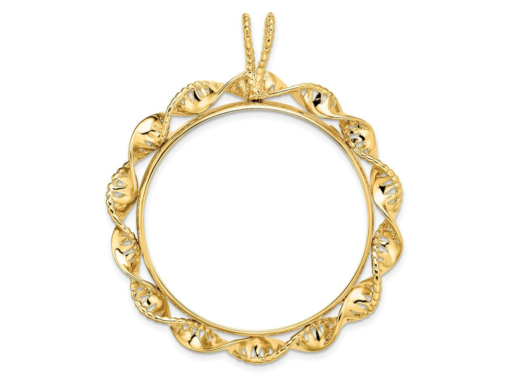 FJC Finejewelers 14 kt Yellow Gold Fancy Twisted Ribbon 34.2mm Prong Coin Bezel Pendant