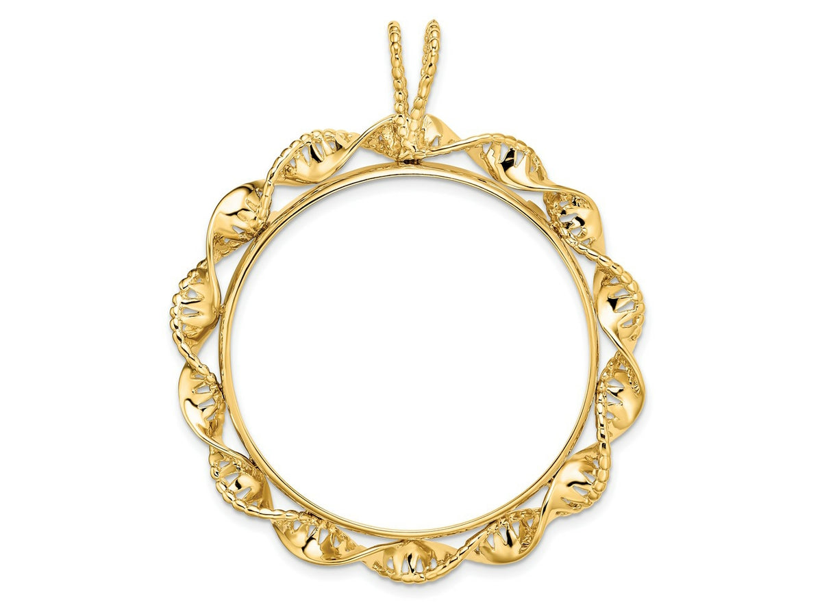 FJC Finejewelers 14 kt Yellow Gold Fancy Twisted Ribbon 34.2mm Prong Coin Bezel Pendant