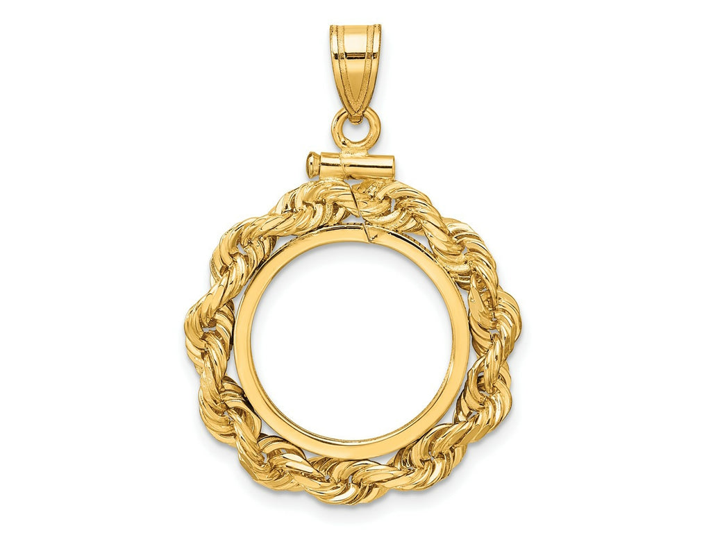 FJC Finejewelers 14 kt Yellow Gold Rope 16.5mm x 1.35mm Screw Top Coin Bezel Pendant