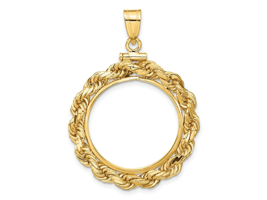 FJC Finejewelers 14 kt Yellow Gold Rope 21.6mm x 1.7mm Screw Top Coin Bezel Pendant