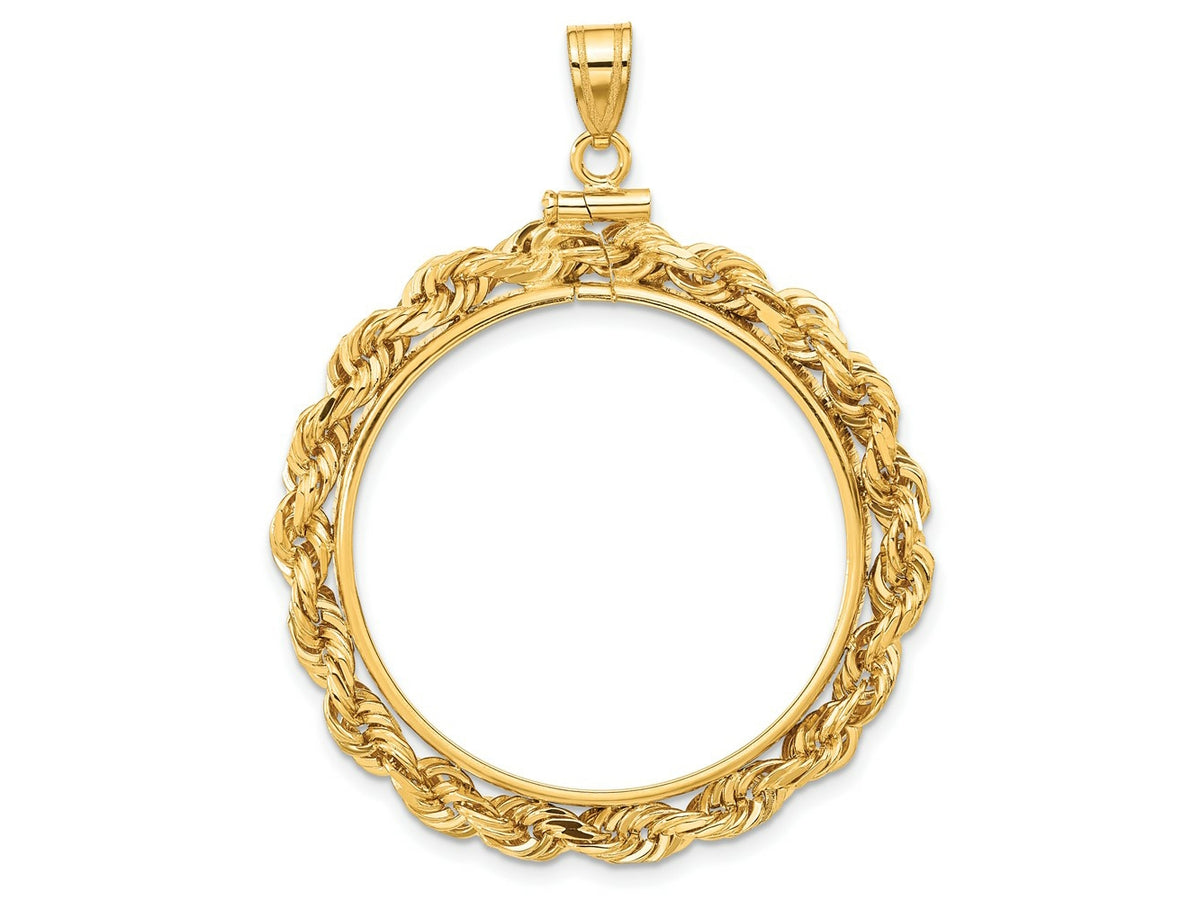 FJC Finejewelers 14 kt Yellow Gold Rope 30.0mm x 3.00mm Screw Top Coin Bezel Pendant