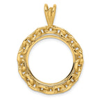 FJC Finejewelers 14 kt Yellow Gold and Textured Chain Link 21.6mm Prong Coin Bezel Pendant