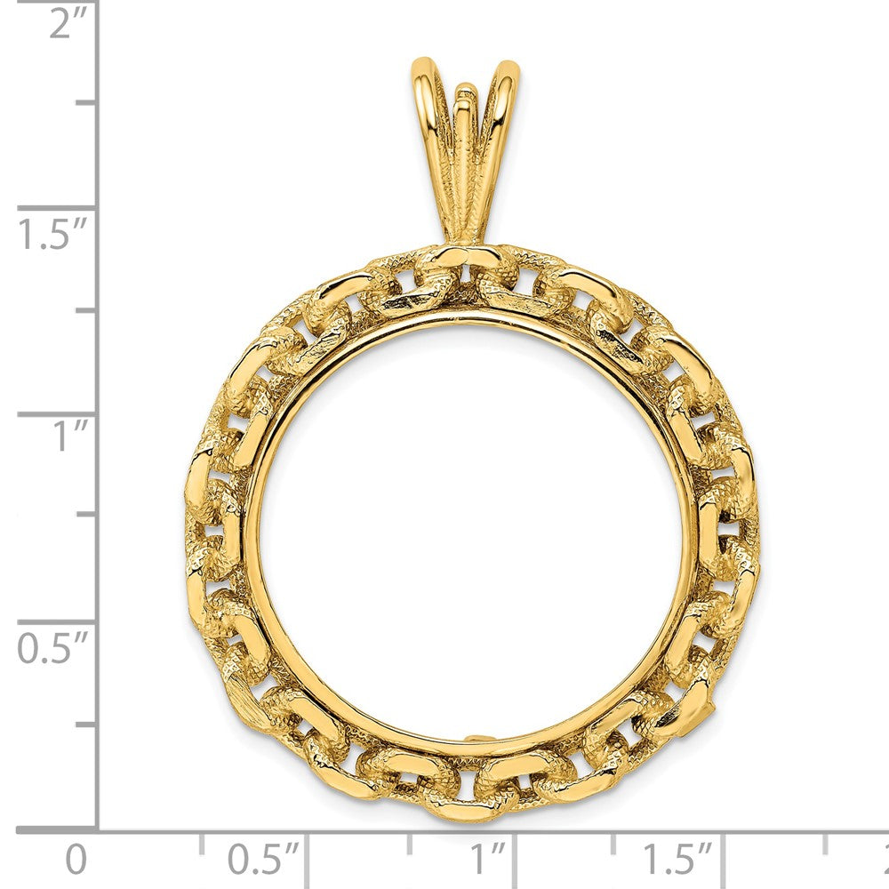 FJC Finejewelers 14 kt Yellow Gold and Textured Chain Link 27.0mm Prong Coin Bezel Pendant