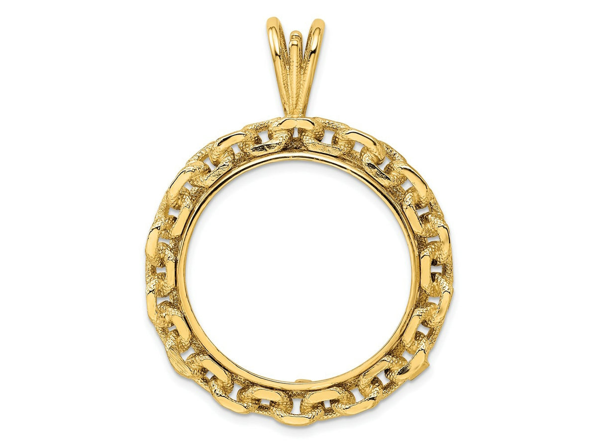 FJC Finejewelers 14 kt Yellow Gold and Textured Chain Link 27.0mm Prong Coin Bezel Pendant