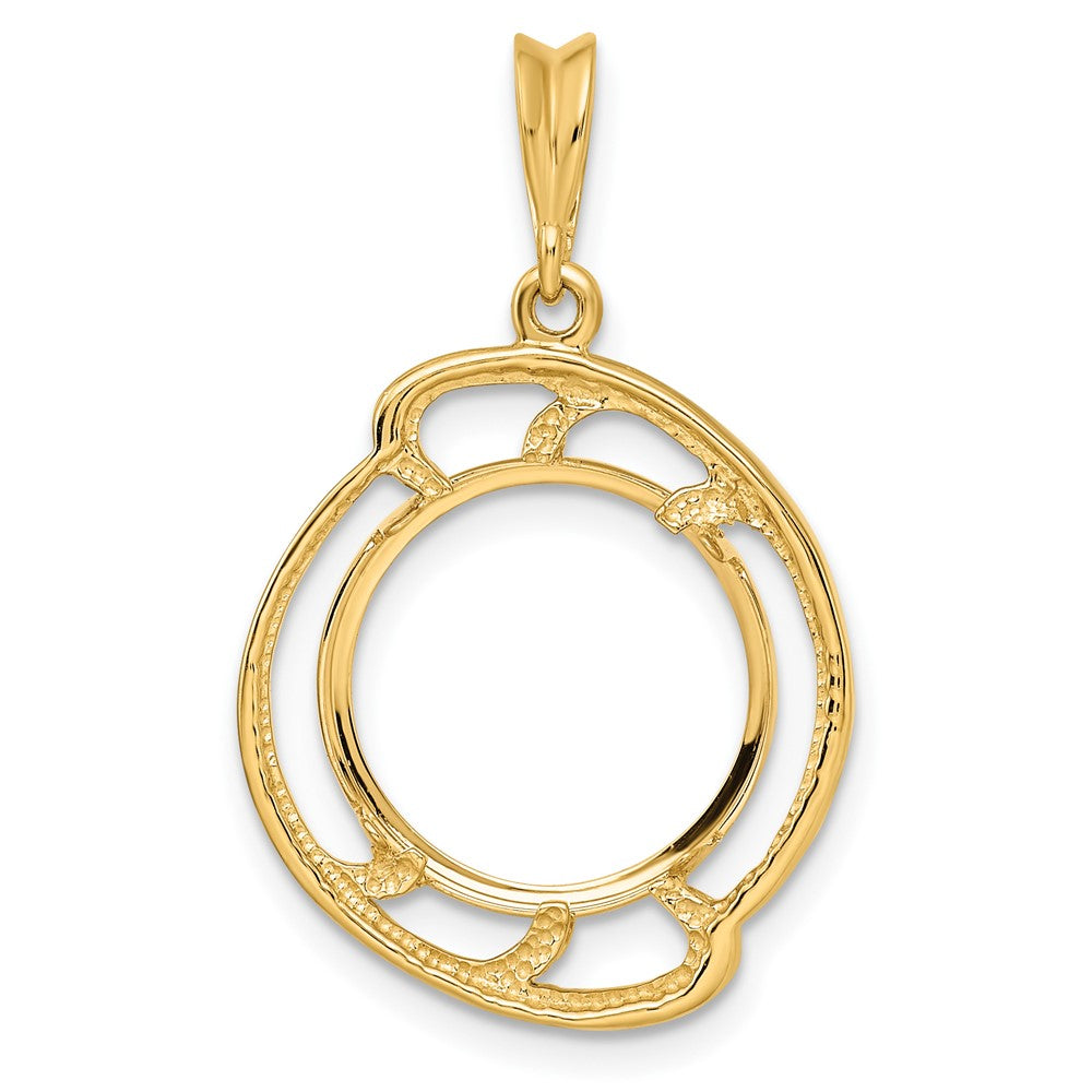 FJC Finejewelers 14 kt Yellow Gold Polished Wave Design 14.0mm Prong Coin Bezel Pendant