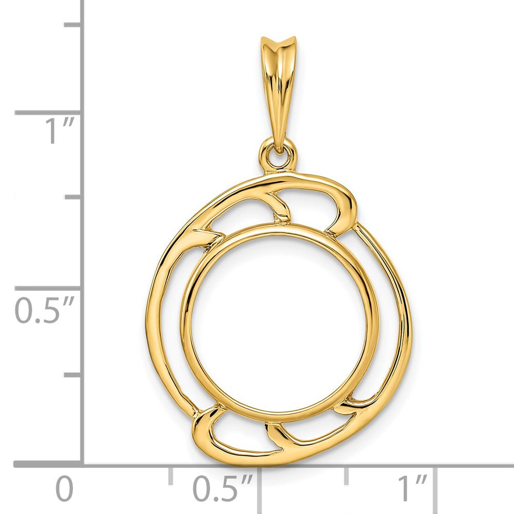 FJC Finejewelers 14 kt Yellow Gold Polished Wave Design 14.0mm Prong Coin Bezel Pendant