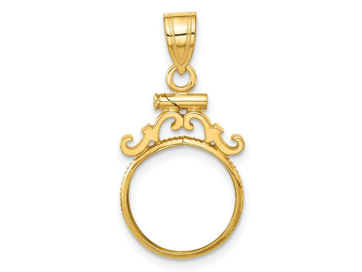 FJC Finejewelers 14 kt Yellow Gold French Scroll 13.0mm x 1.1mm Screw Top Coin Bezel Pendant
