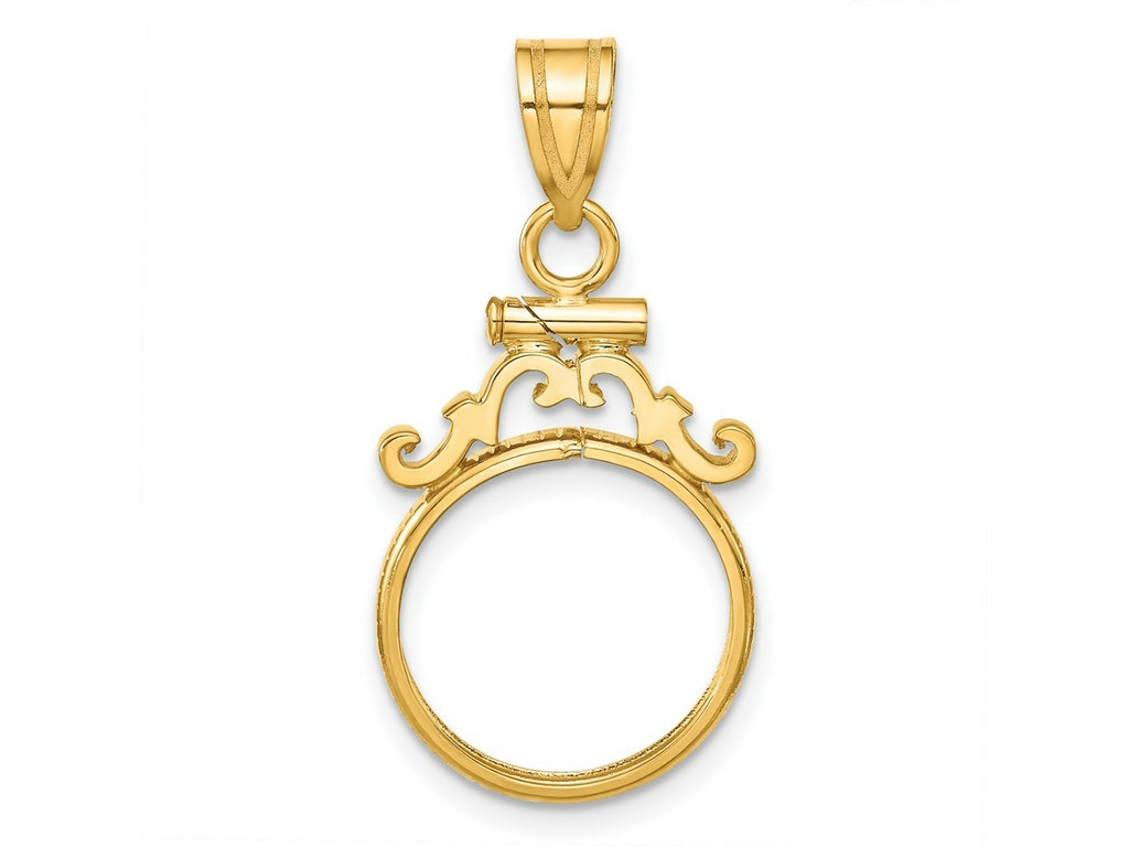 FJC Finejewelers 14 kt Yellow Gold French Scroll 14.0mm x 1.1mm Screw Top Coin Bezel Pendant