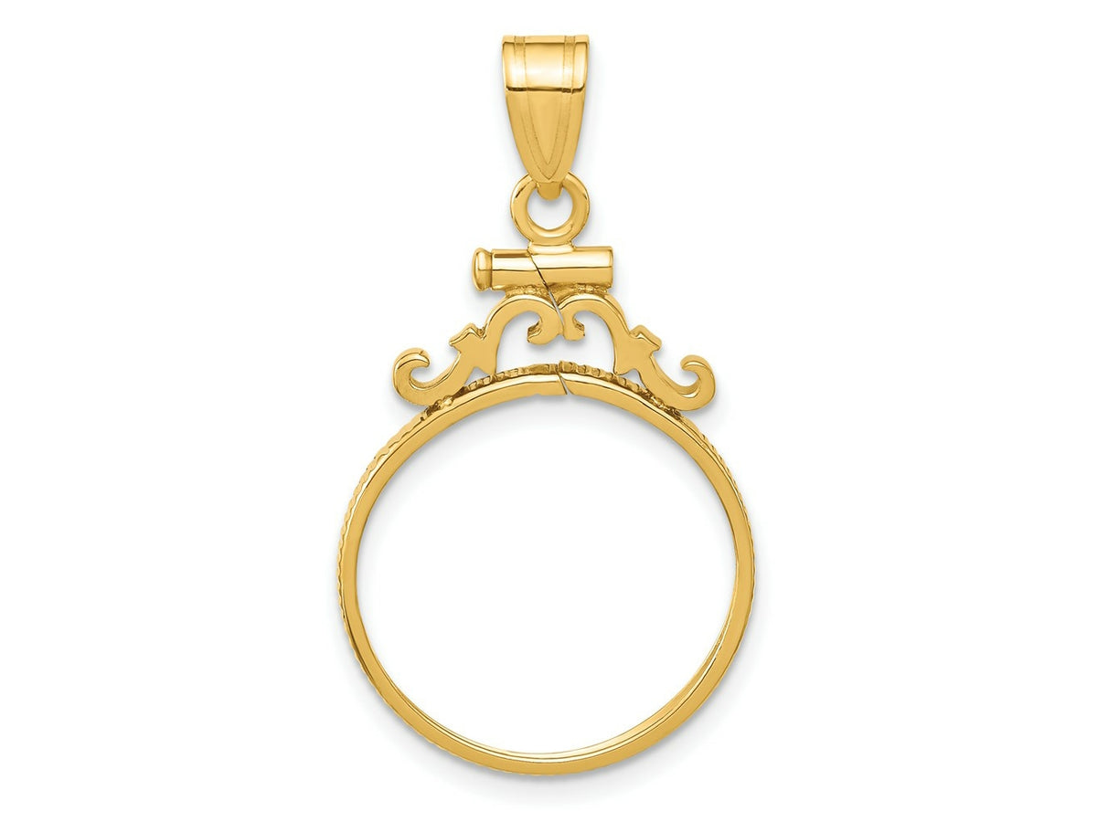 FJC Finejewelers 14 kt Yellow Gold French Scroll 17.8mm x 1.35mm Screw Top Coin Bezel Pendant