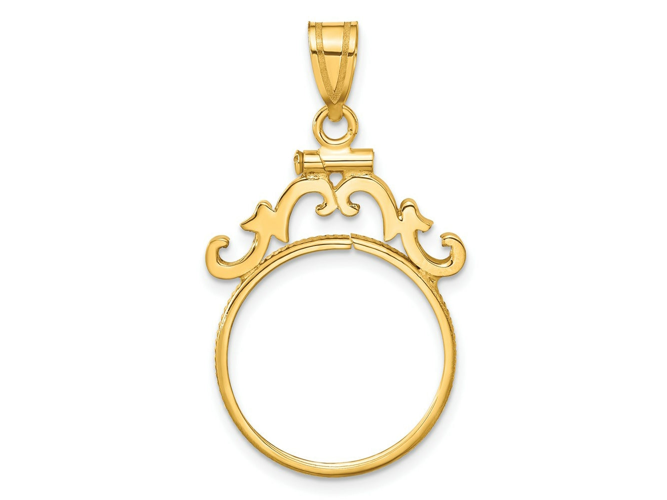 FJC Finejewelers 14 kt Yellow Gold French Scroll 18.0mm x 1.35mm Screw Top Coin Bezel Pendant