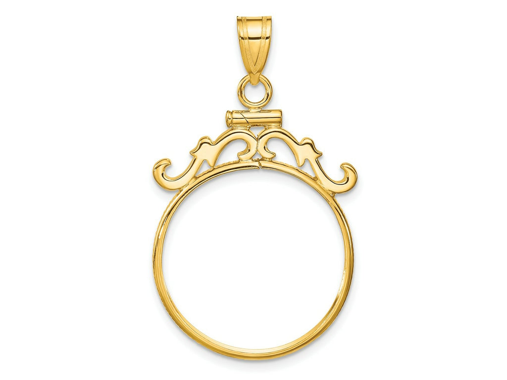FJC Finejewelers 14 kt Yellow Gold French Scroll 21.6mm x 1.7mm Screw Top Coin Bezel Pendant