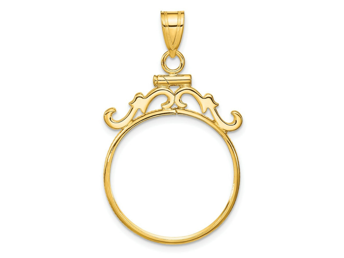 FJC Finejewelers 14 kt Yellow Gold French Scroll 21.6mm x 1.7mm Screw Top Coin Bezel Pendant