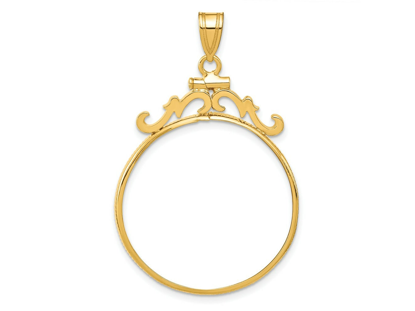 FJC Finejewelers 14 kt Yellow Gold French Scroll 27.0mm x 2.35mm Screw Top Coin Bezel Pendant