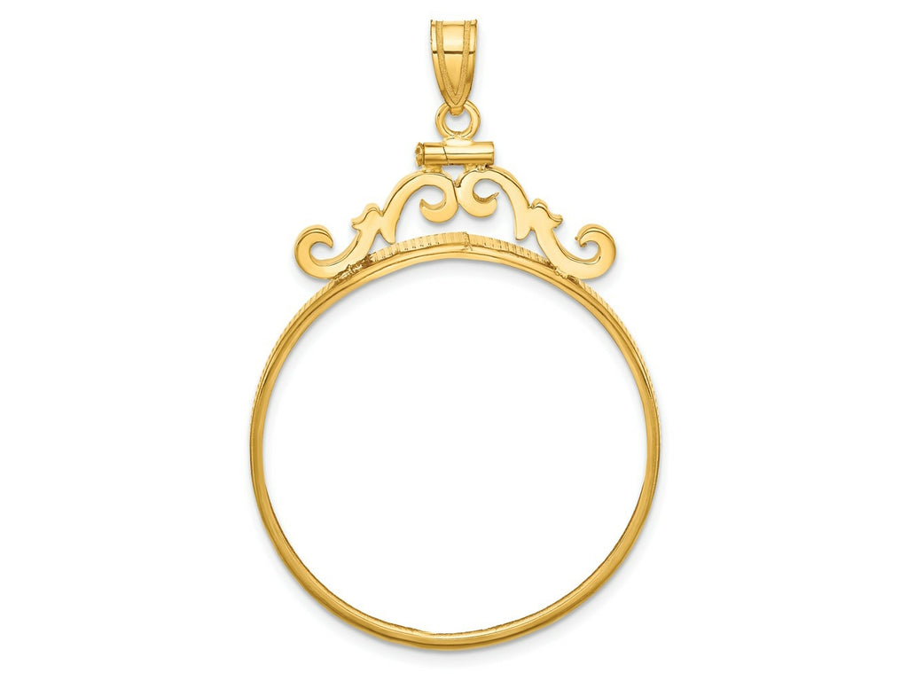 FJC Finejewelers 14 kt Yellow Gold French Scroll 32.0mm x 2.85mm Screw Top Coin Bezel Pendant