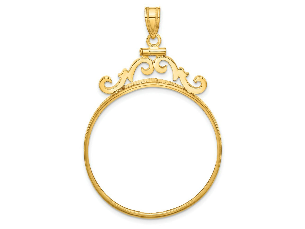 FJC Finejewelers 14 kt Yellow Gold French Scroll 32.0mm x 2.85mm Screw Top Coin Bezel Pendant