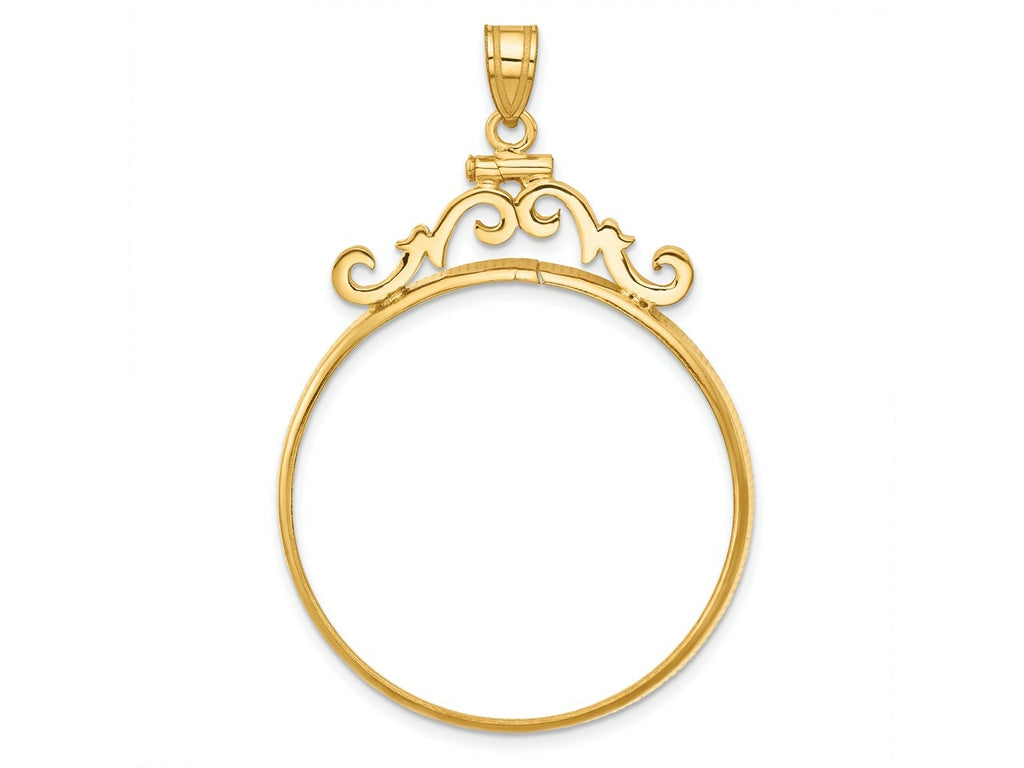 FJC Finejewelers 14 kt Yellow Gold French Scroll 32.7mm x 3.00mm Screw Top Coin Bezel Pendant