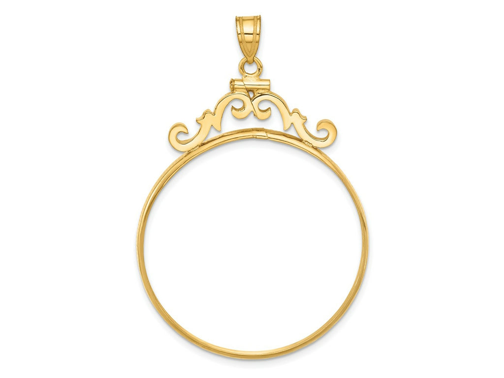 FJC Finejewelers 14 kt Yellow Gold French Scroll 34.2mm x 2.85mm Screw Top Coin Bezel Pendant