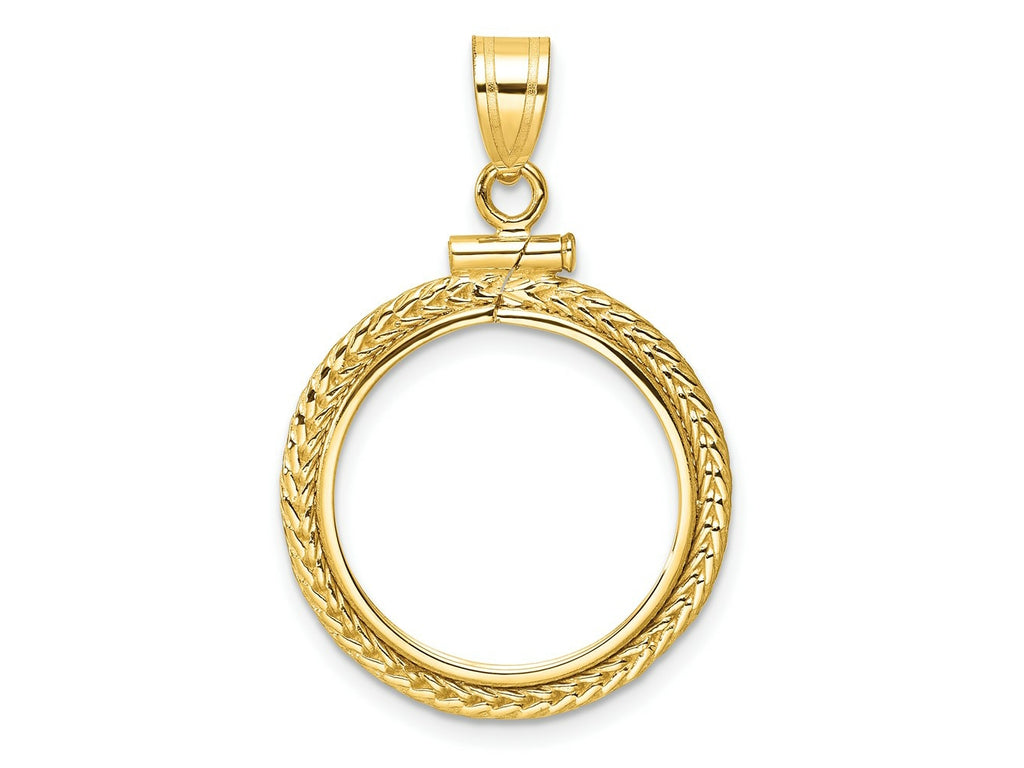 FJC Finejewelers 14 kt Yellow Gold Foxtail Chain 17.8mm x 1.35mm Screw Top Coin Bezel Pendant