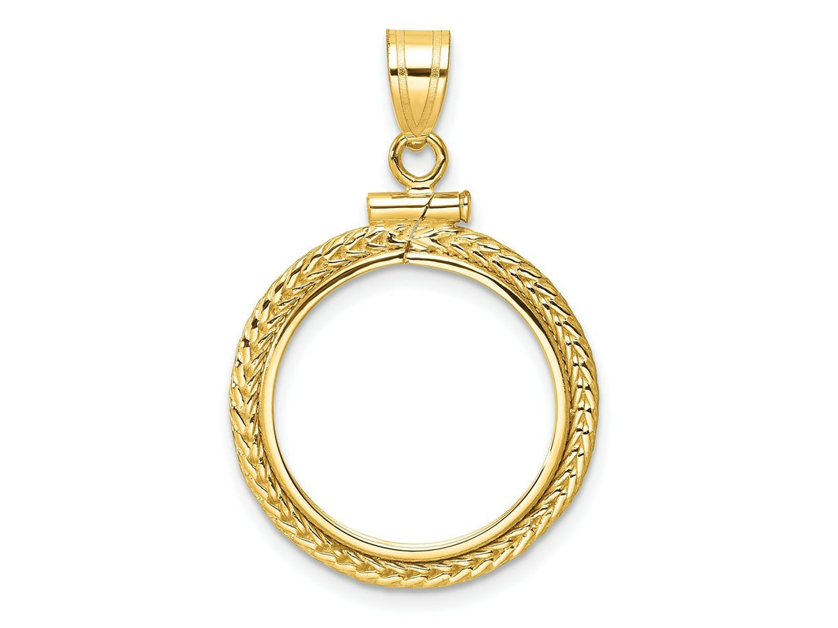 FJC Finejewelers 14 kt Yellow Gold Foxtail Chain 17.8mm x 1.35mm Screw Top Coin Bezel Pendant