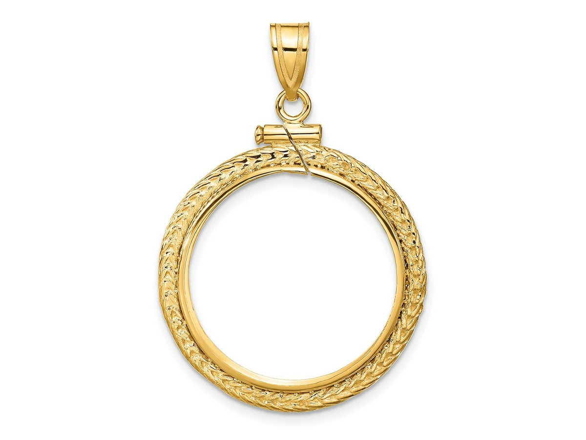FJC Finejewelers 14 kt Yellow Gold Foxtail Chain 21.6mm x 1.7mm Screw Top Coin Bezel Pendant