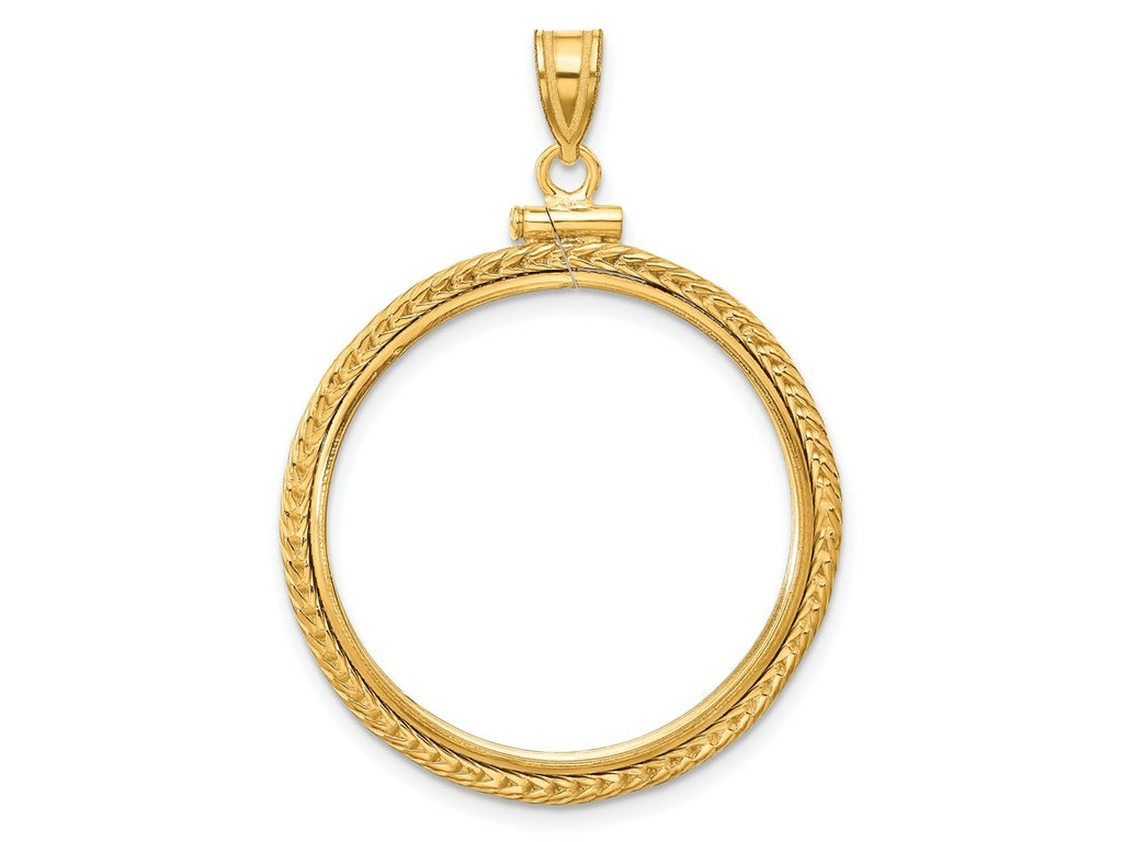 FJC Finejewelers 14 kt Yellow Gold Foxtail Chain 27mm x 2.35mm Screw Top Coin Bezel Pendant