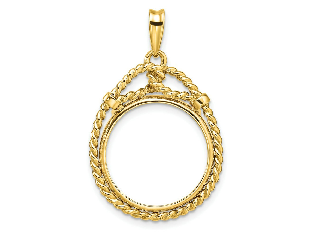 FJC Finejewelers 14 kt Yellow Gold Polished Western Rope 17.8mm Prong Coin Bezel Pendant