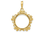 FJC Finejewelers 14 kt Yellow Gold Polished Flower Blossom 16.5mm Prong Coin Bezel Pendant