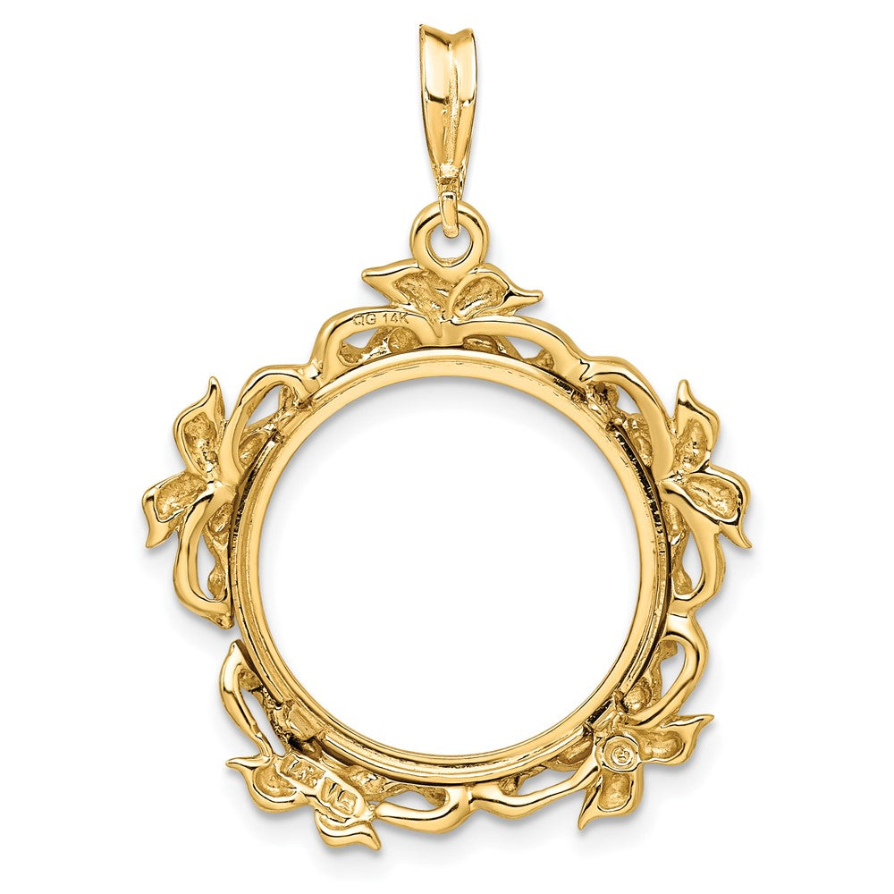 FJC Finejewelers 14 kt Yellow Gold Polished Flower Blossom 17.8mm Prong Coin Bezel Pendant