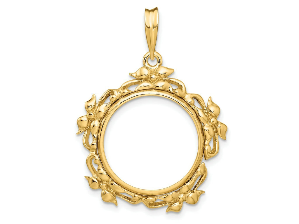 FJC Finejewelers 14 kt Yellow Gold Polished Flower Blossom 17.8mm Prong Coin Bezel Pendant