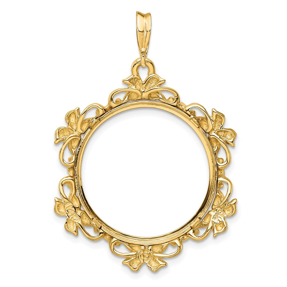 FJC Finejewelers 14 kt Yellow Gold Polished Flower Blossom 21.6mm Prong Coin Bezel Pendant